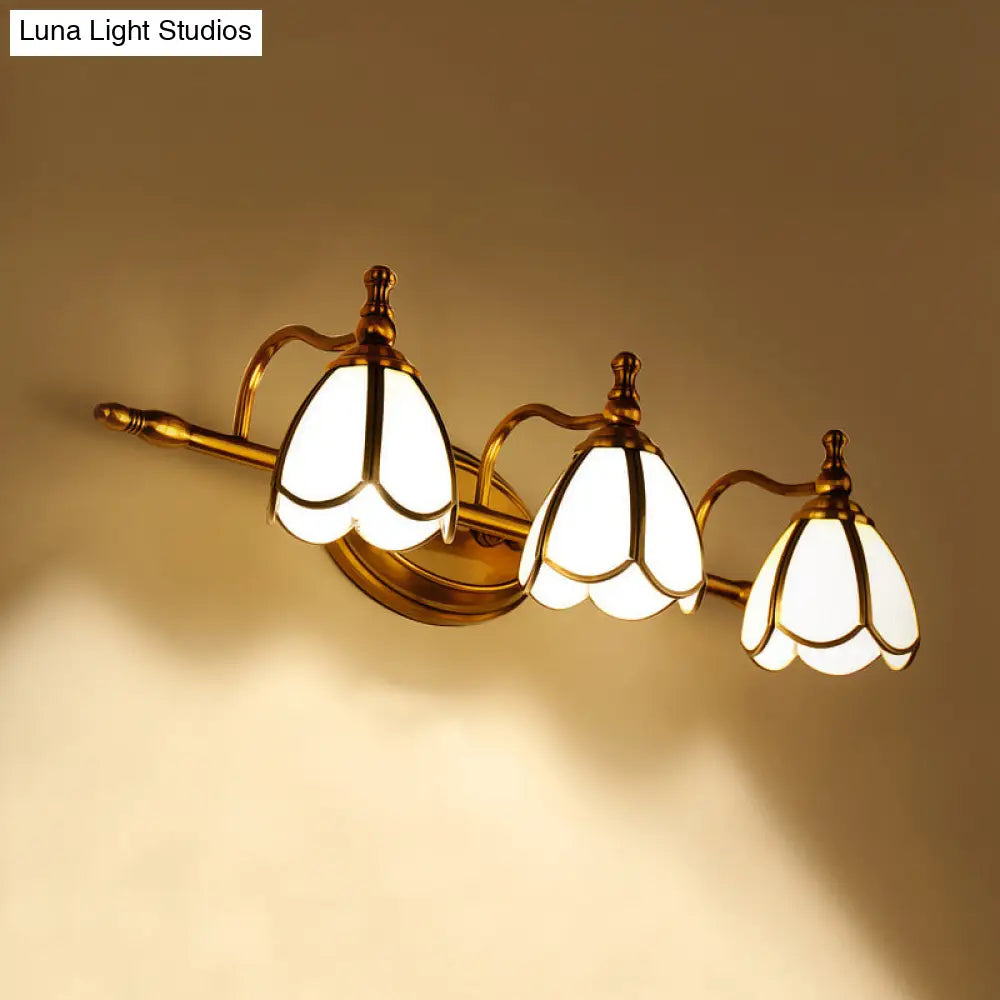 Wall Lamp Brass with Opal White Glass | Vintage Bathroom Lamp 3 Light Points Shell Motif Wall Lighting E26/E27 Classic Style - Lamylie