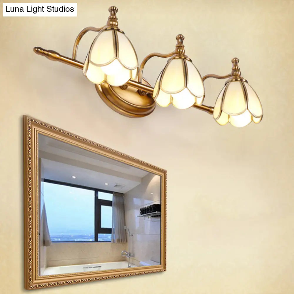Wall Lamp Brass with Opal White Glass | Vintage Bathroom Lamp 3 Light Points Shell Motif Wall Lighting E26/E27 Classic Style - Lamylie