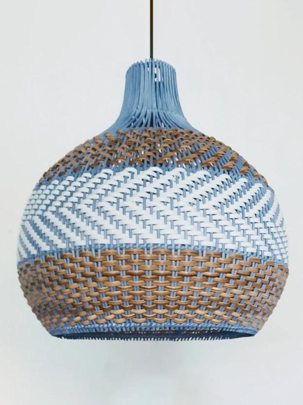 Handwoven Rattan Pendant Lamp Blue Vintage Shade Dining Room Kitchen Living Room Scandinavian Light Fixture - Lamylie
