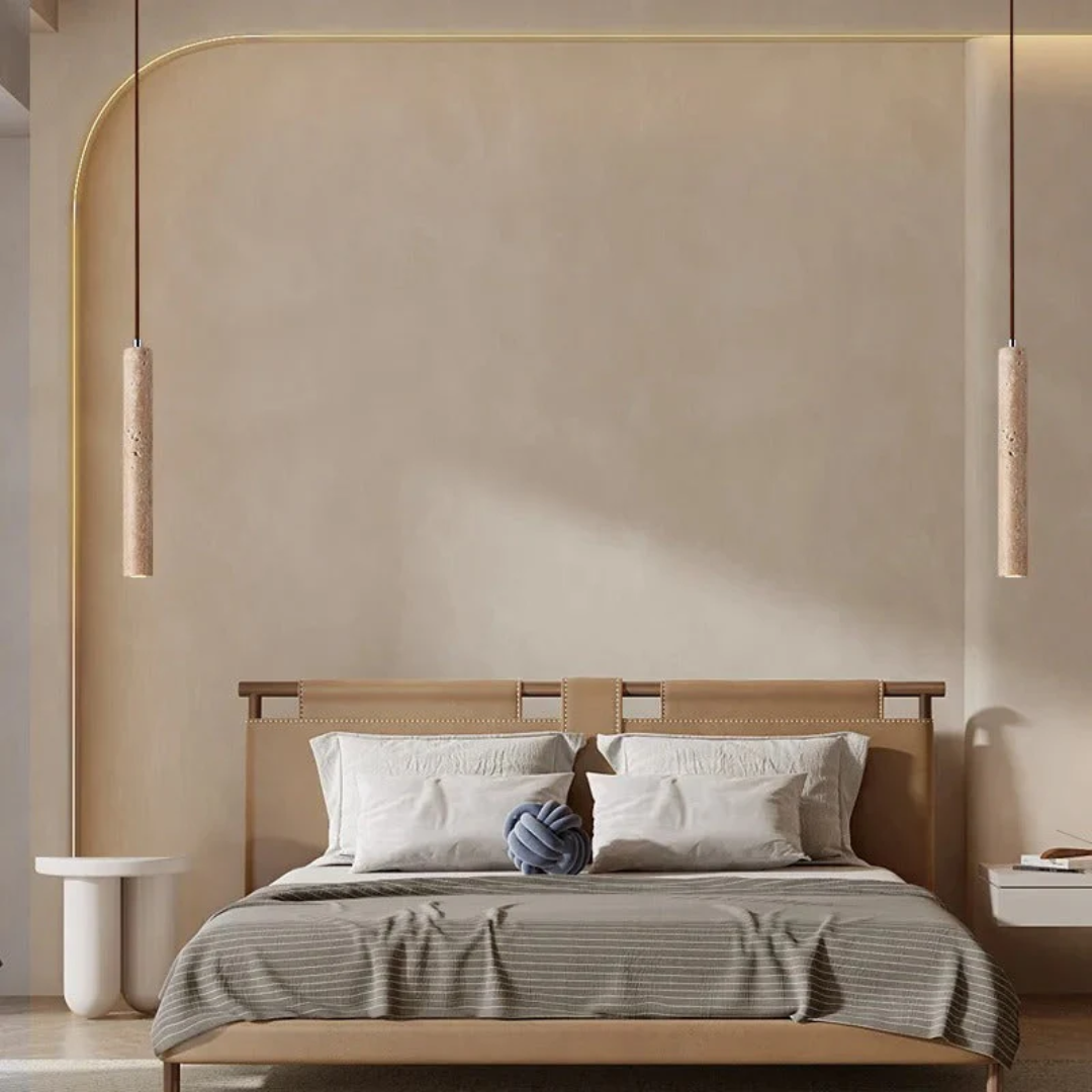 Travertin LED Hängeleuchte – Einfaches Wabi-Sabi Design, warmweiß - Lamylie