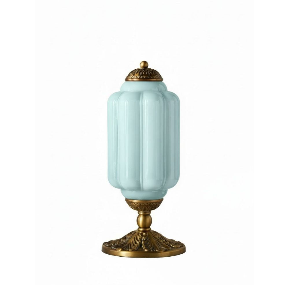 Glass Table Lamp with Scallop Design Vintage Style Bedroom Living Room Accent Lighting Black Brass Frosted Glass - Lamylie