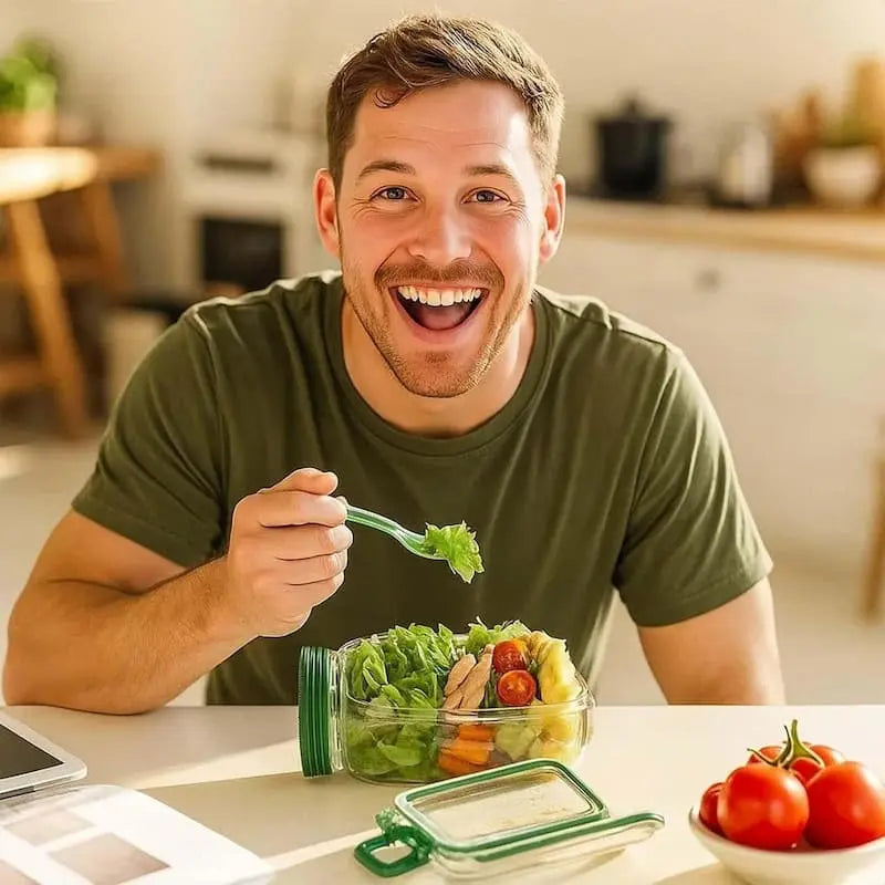 Szklana miska na sałatkę | boczne otwieranie | hermetyczna zakrętka | FreshBowl - Lamylie