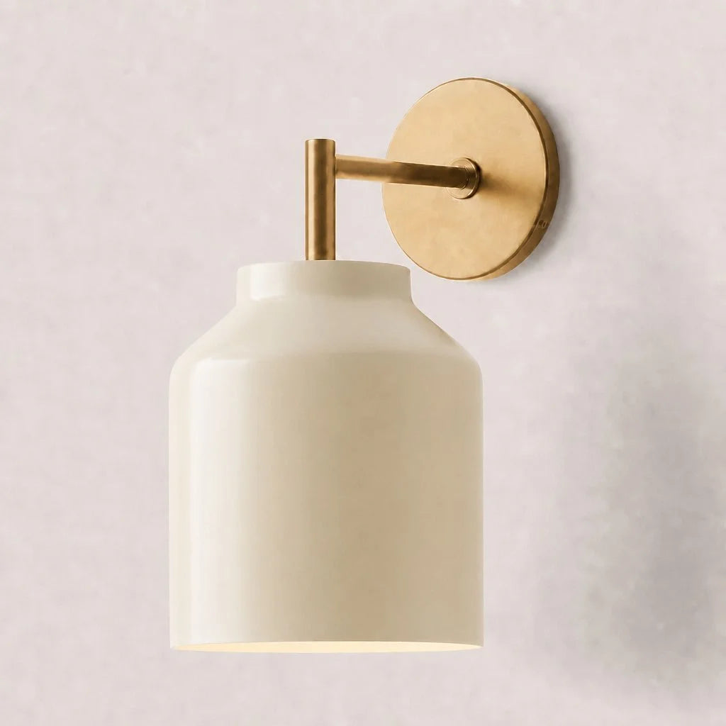 Wall Lamp with Milk Glass Shade and Metal Accents Minimalist Design Ambient Lamp Hall Hallway Bedroom - Lamylie