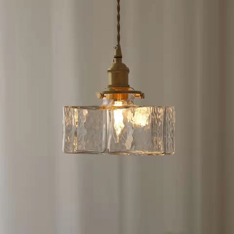 Vintage Pendant Lamp with Wavy Glass & Iron Fixture | Square/Rectangular | Scandinavian Design for Living Room - Lamylie