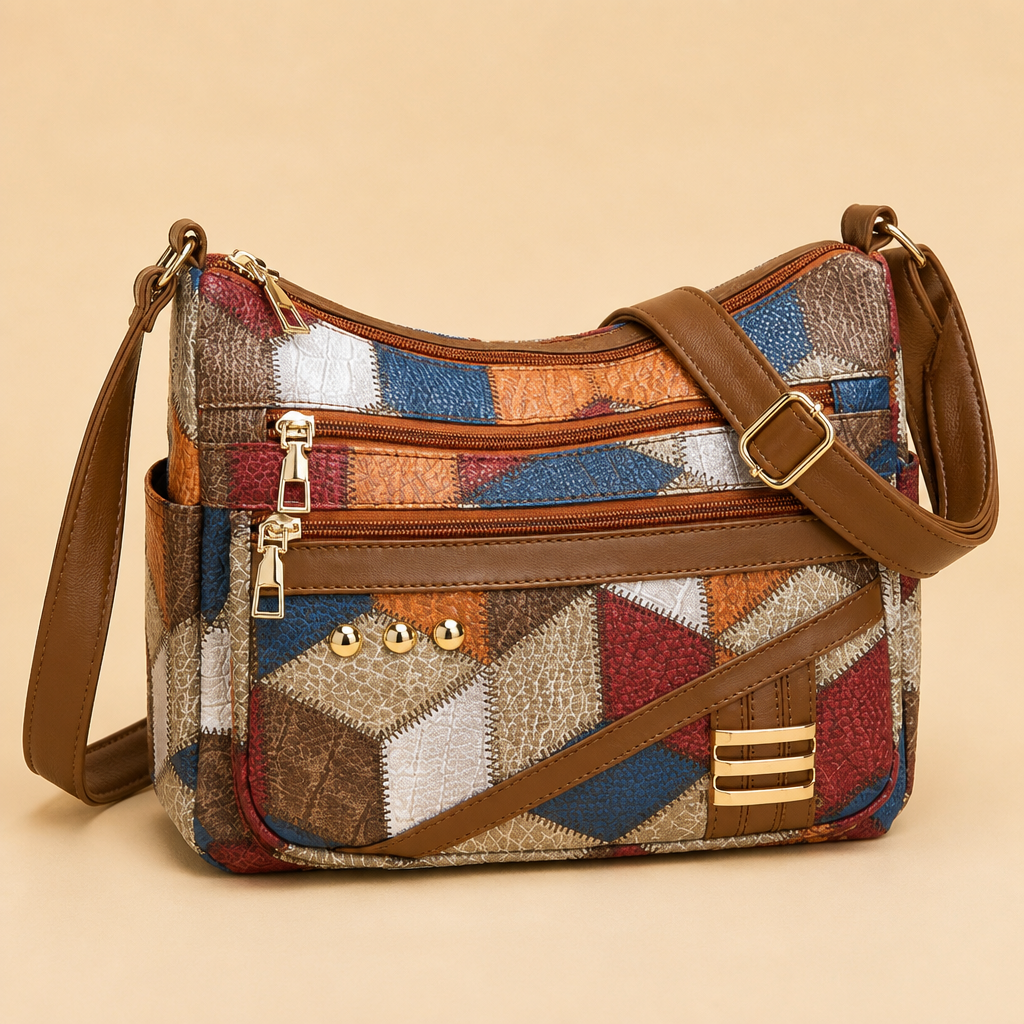 Mosaica – Sac bandoulière vintage à patchwork géométrique avec bandoulière réglable – Lamylie
