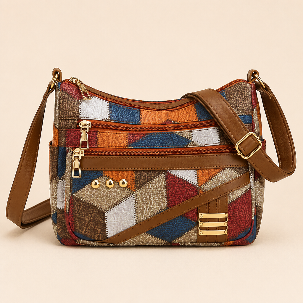 Mosaica – Sac bandoulière vintage à patchwork géométrique avec bandoulière réglable – Lamylie