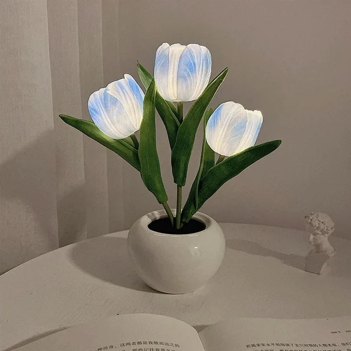 Tulip LED Desk Lamp in Ceramic Vase – Warm Ambient Light - Lamylie