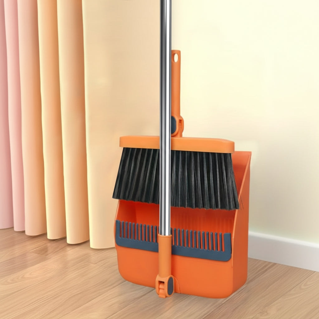 Cleansweep Pro sop- och skyffelset med långt skaft — 360° roterande huvud, inbyggda kamtänder