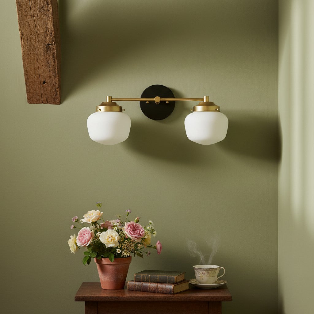 Globe Wall Lamp Classic Bathroom Schoolhouse Lighting Matte Opal Glass for Mirror and Sink - Lamylie