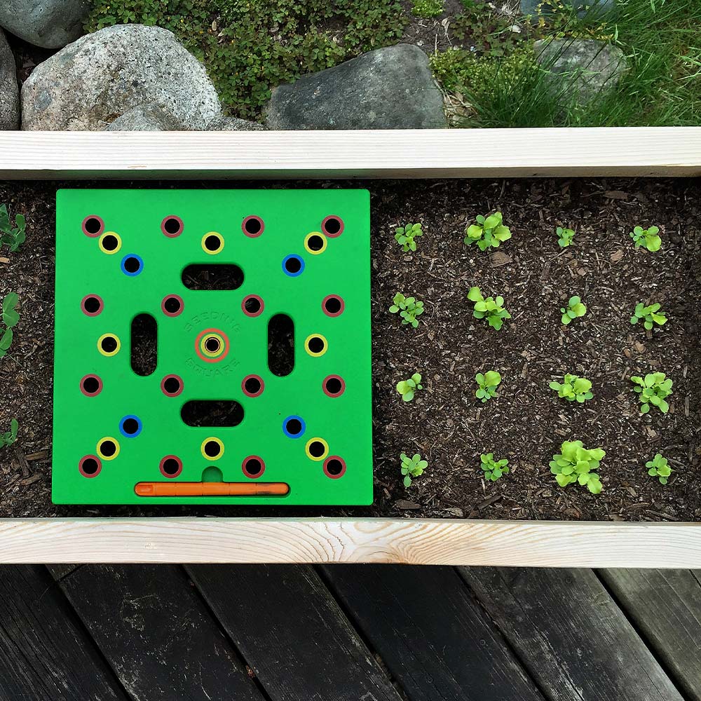 Planteskabelon til køkkenhave | Hjælpemiddel til planteafstand for grøntsager og krydderurter | 30x30 cm haveskabelon med manual – Lamylie