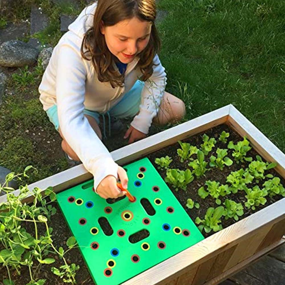 Planteskabelon til køkkenhave | Hjælpemiddel til planteafstand for grøntsager og krydderurter | 30x30 cm haveskabelon med manual – Lamylie