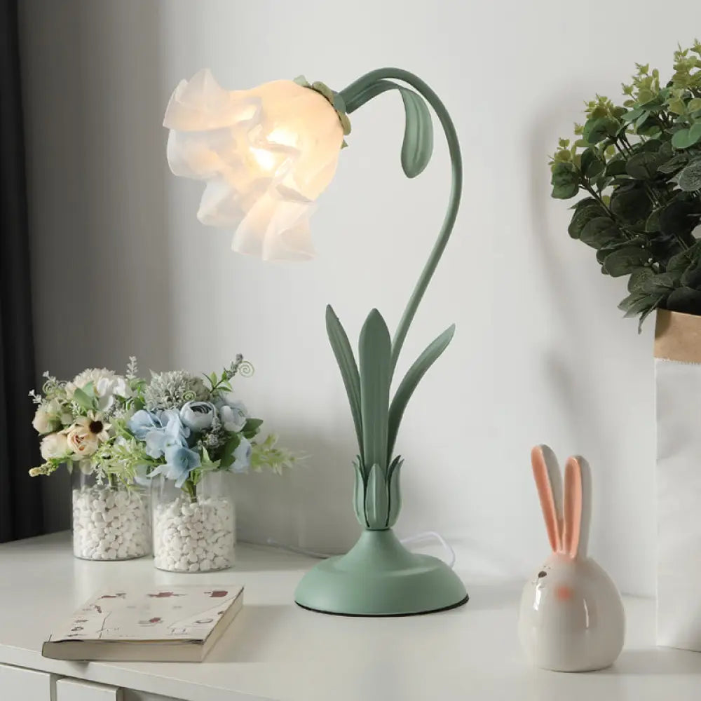 Countryside Frosted Glass Night Lamp – Flower-Shaped, Single-Light Table Lamp for Kids’ Rooms (Available in Pink or Green) - Lamylie