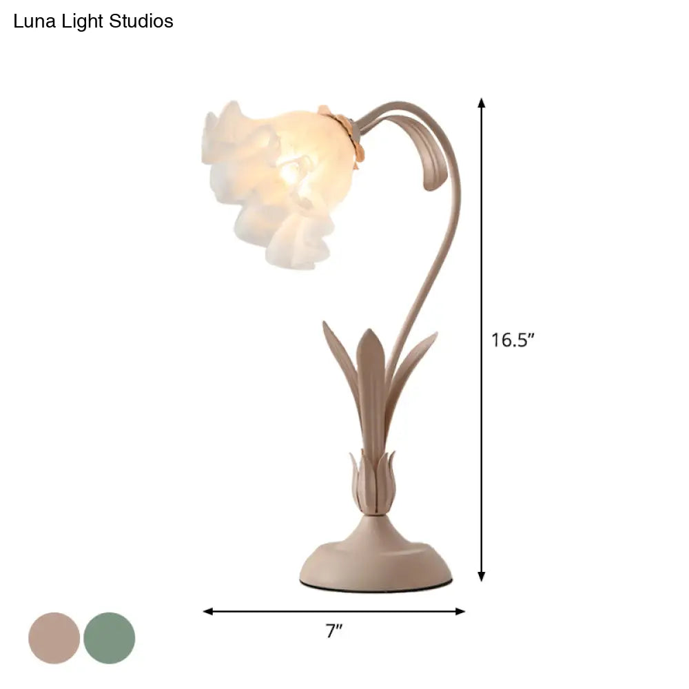 Countryside Frosted Glass Night Lamp – Flower-Shaped, Single-Light Table Lamp for Kids’ Rooms (Available in Pink or Green) - Lamylie