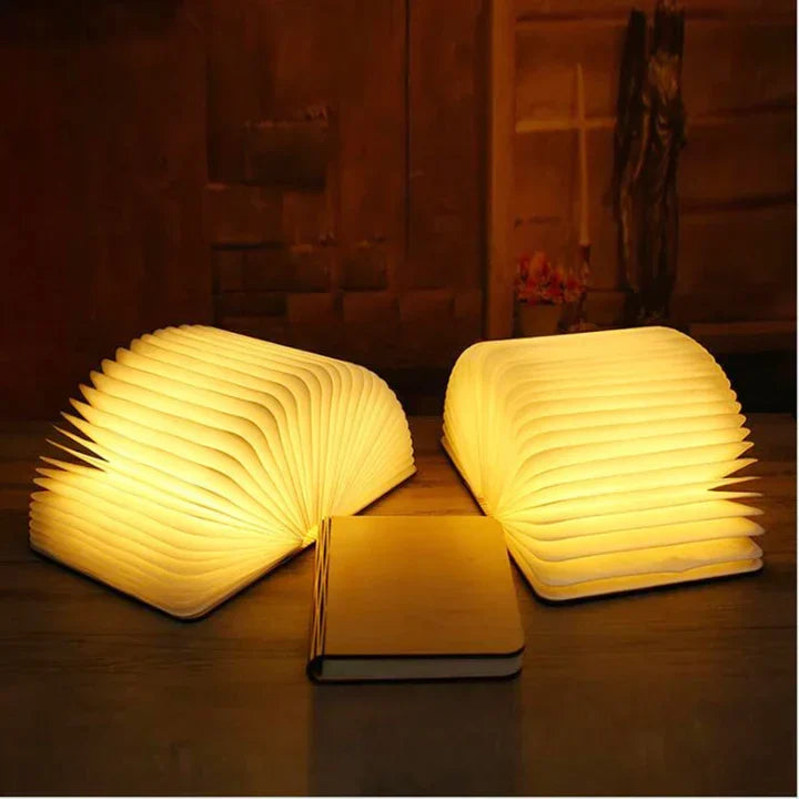Lampka LED do książki z ciepłym światłem | Dekoracyjna drewniana lampka w kształcie książki do nastrojowego oświetlenia - Lamylie