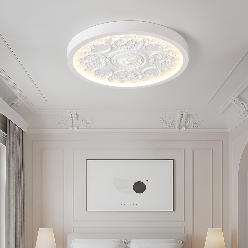 Ceiling lamp with embossed floral design – Remote dimmable control - Lamylie