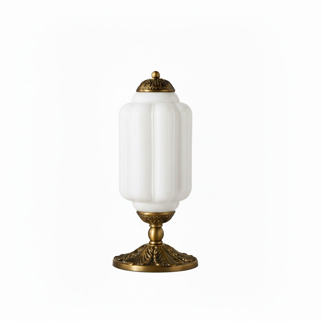 Glass Table Lamp with Scallop Design Vintage Style Bedroom Living Room Accent Lighting Black Brass Frosted Glass - Lamylie