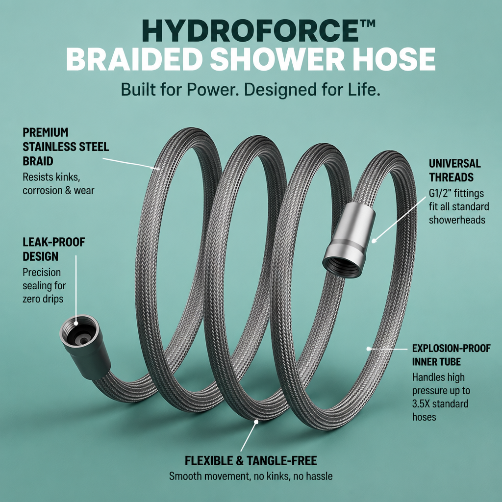 HydroForce 編み込みシャワーホース — 漏れのないパワフルなシャワーを、毎日欲しくなるほど楽しむ - Lamylie