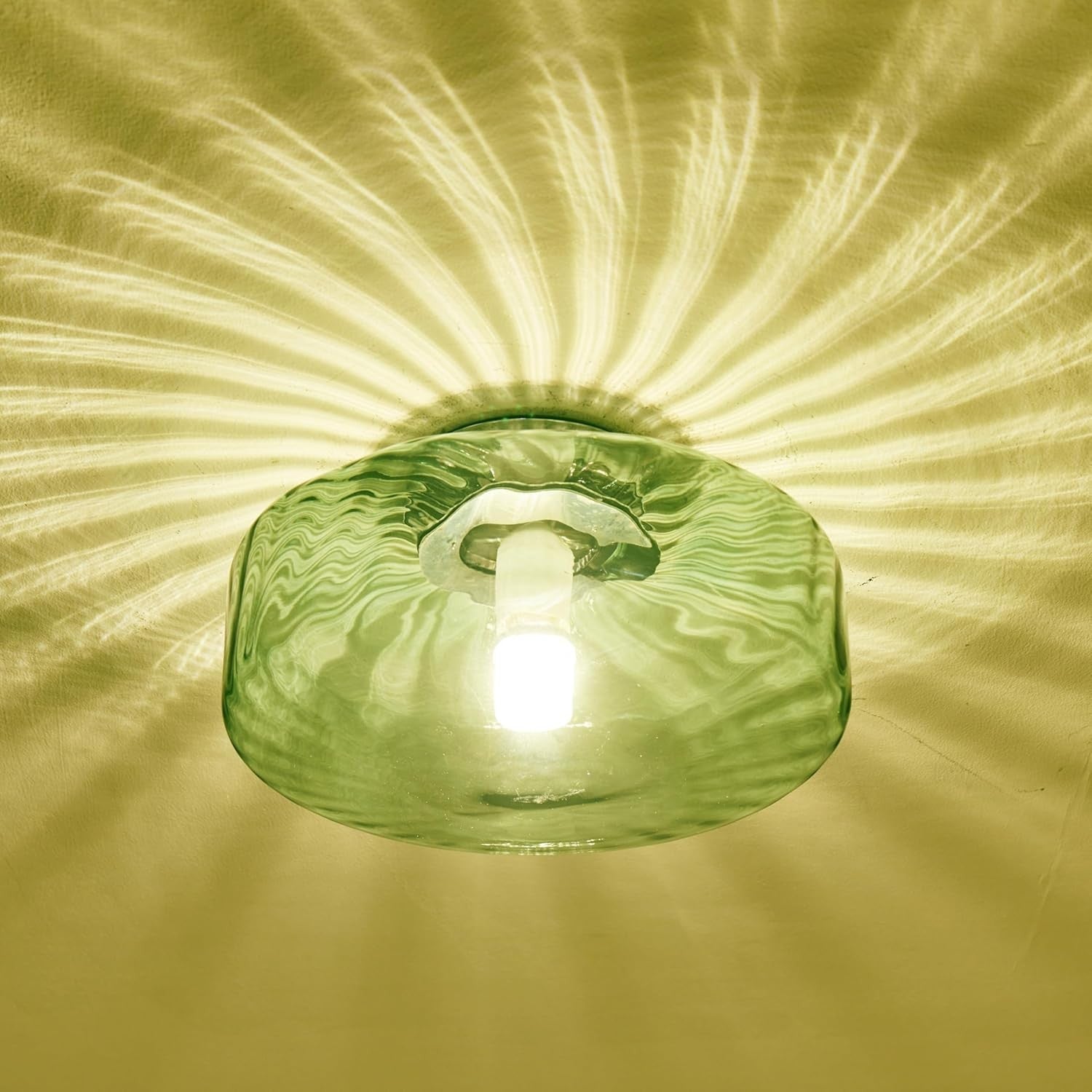 Vintage Ribbed Glass Ceiling Lamp Green | Classic Lighting for Dining Room, Entrance & Hallway - Lamylie