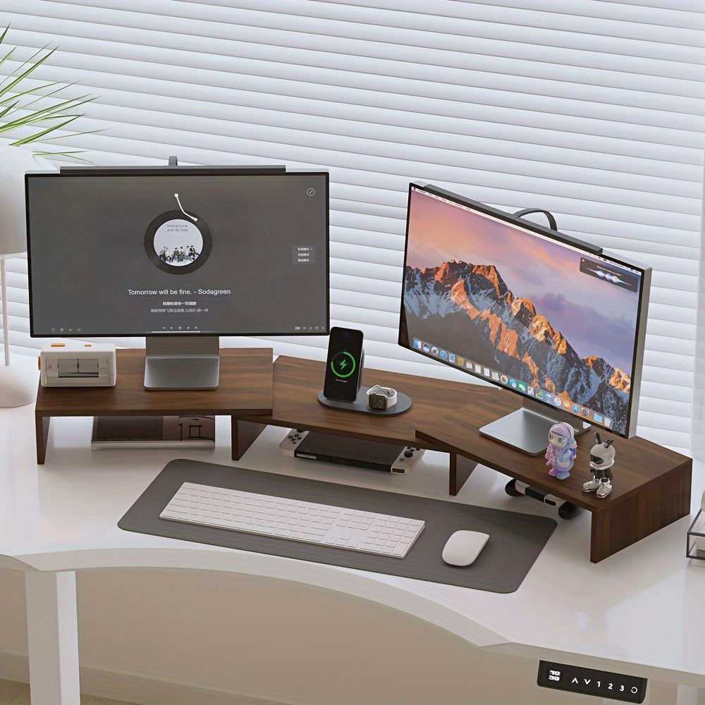 Dualdesk nastavitelný stojan pro dva monitory — přihrádka na notebook a organizér na příslušenství