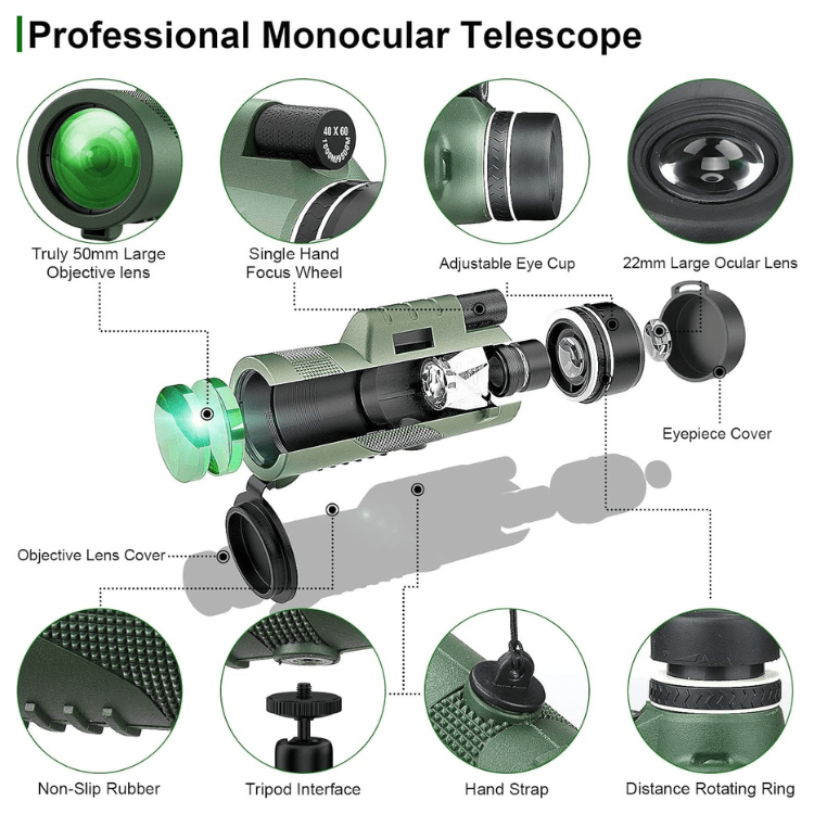 Monoculaire compact avec zoom ultra-puissant 600x | Lentille HD, léger, idéal pour la randonnée, l’observation des oiseaux et les événements sportifs - Lamylie