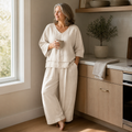 LioraLuxe – Relaxed Layered V-Neck Top & Wide-Leg Pant Set - Lamylie