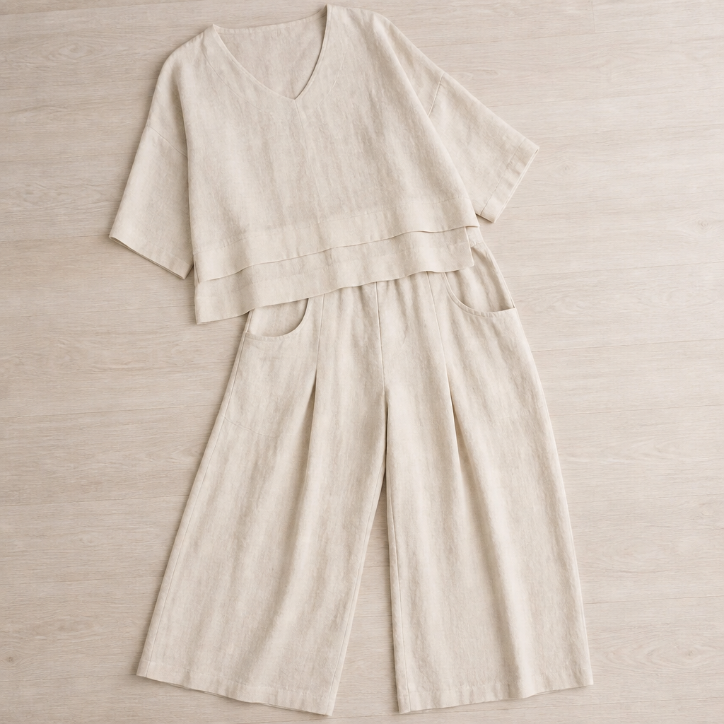 LioraLuxe – Relaxed Layered V-Neck Top & Wide-Leg Pant Set - Lamylie