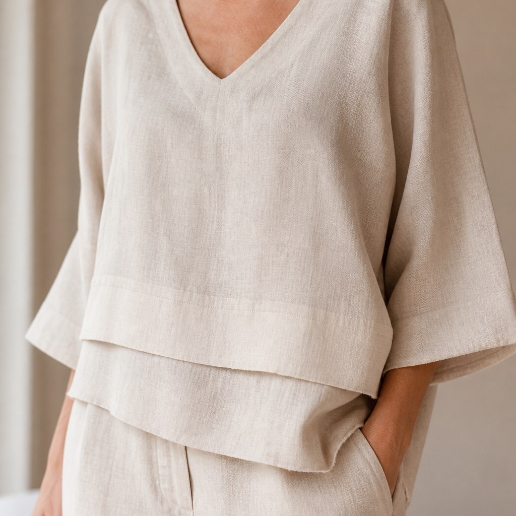 LioraLuxe – Relaxed Layered V-Neck Top & Wide-Leg Pant Set - Lamylie