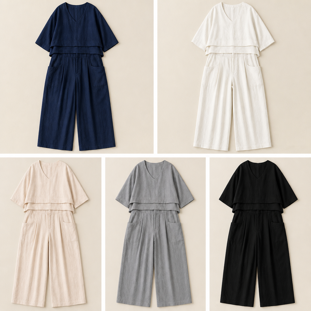 LioraLuxe – Relaxed Layered V-Neck Top & Wide-Leg Pant Set - Lamylie