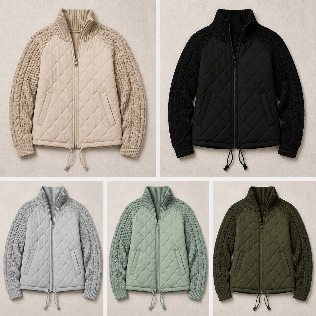 Norvelle – Gemütliche gesteppte Winterjacke mit Zopfmusterärmeln – Lamylie