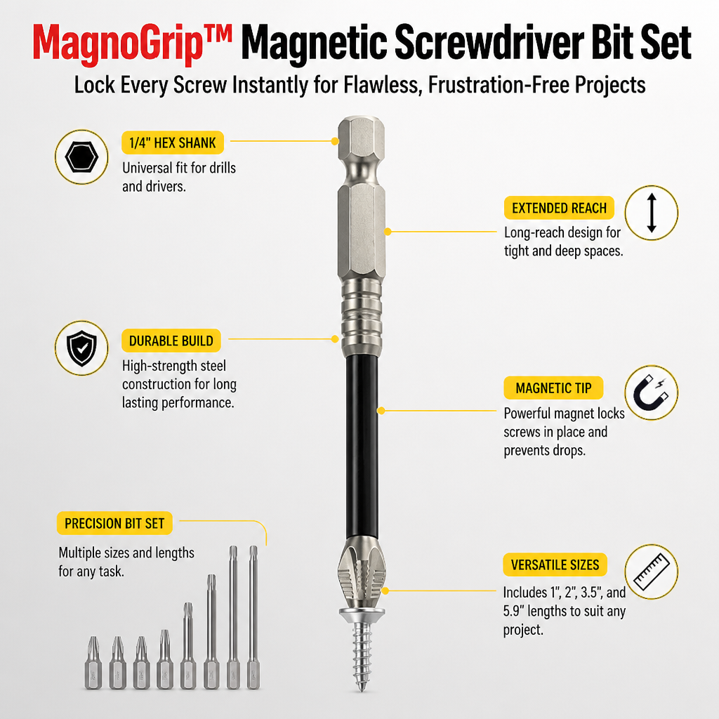 MagnoGrip Magnetischer Schrauber-Bit-Satz – Jede Schraube sofort sicher fixieren für makellose, stressfreie Projekte – Lamylie