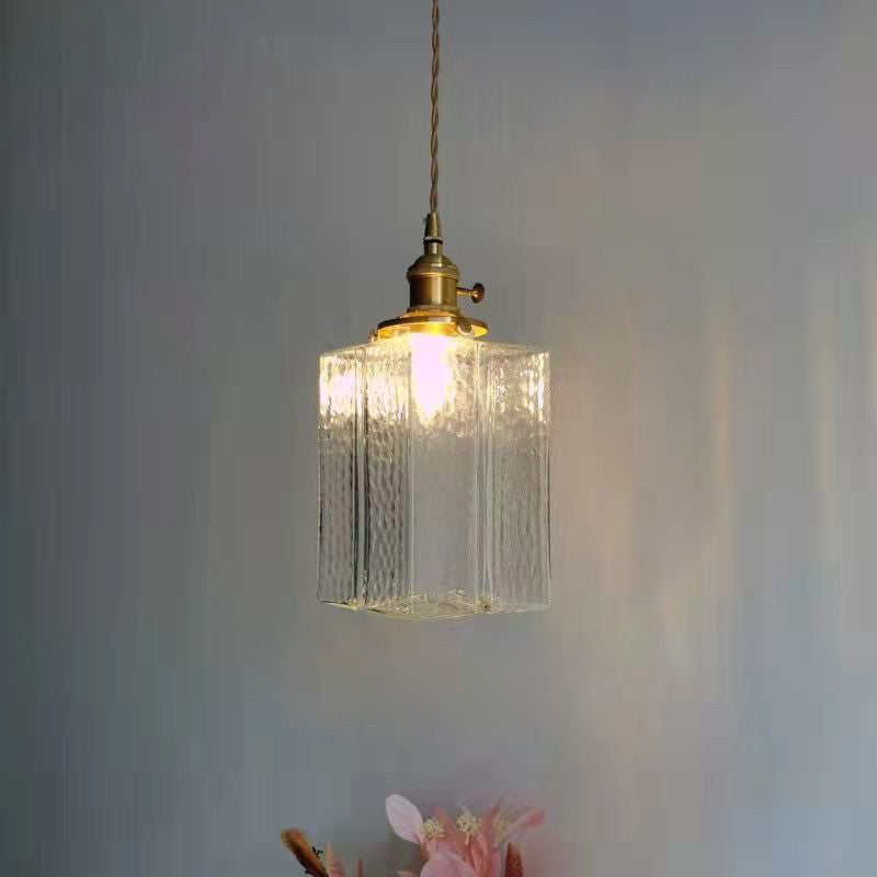 Vintage Pendelleuchte mit welligem Glas & Eisenfassung | Quadratisch/Rechteckig | Skandinavisches Design für Wohnzimmer - Lamylie