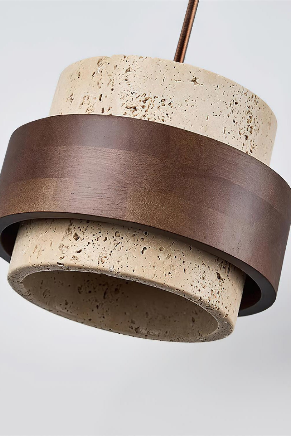 Holzpendelleuchte mit Travertin-Finish | Organische Lichtquelle für Esszimmer und Wohnzimmer - Lamylie