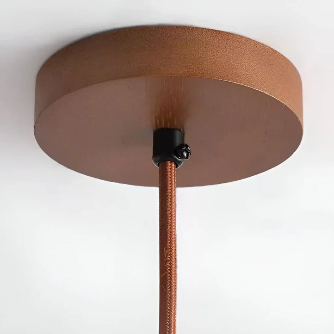 Travertine Hanging Light with Wooden Accent – Adjustable Cord, Warm Glow - Lamylie