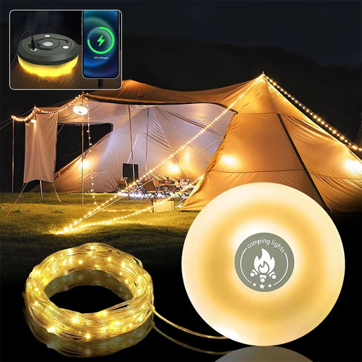 Camping lantern with 10m RGB string lights – ambiance & safety for every outing - Lamylie