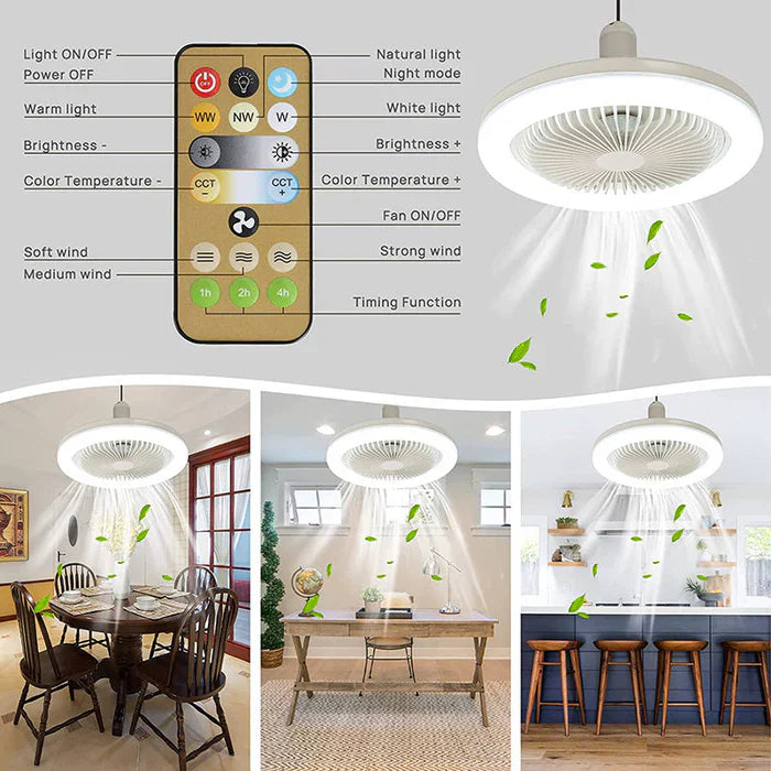 Deckenventilator mit LED-Licht – Passt in jede Lampenfassung, mit Fernbedienung - Lamylie