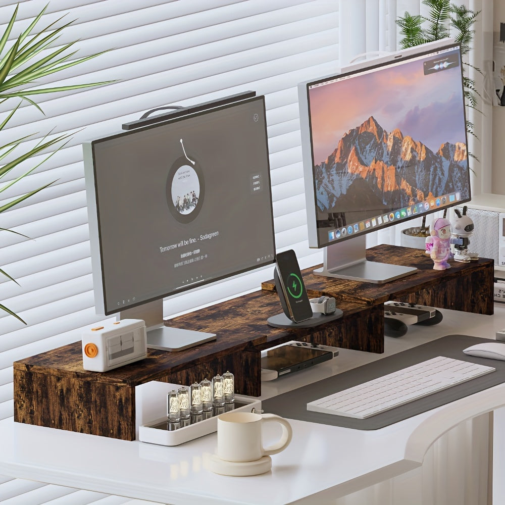 Dualdesk nastavitelný stojan pro dva monitory — přihrádka na notebook a organizér na příslušenství