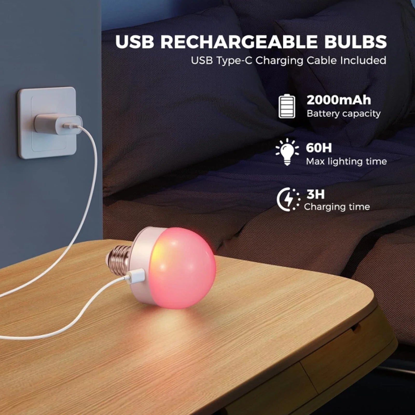 Wiederaufladbare E27 RGB LED-Lampe mit Fernbedienung – kabellose Installation - Lamylie