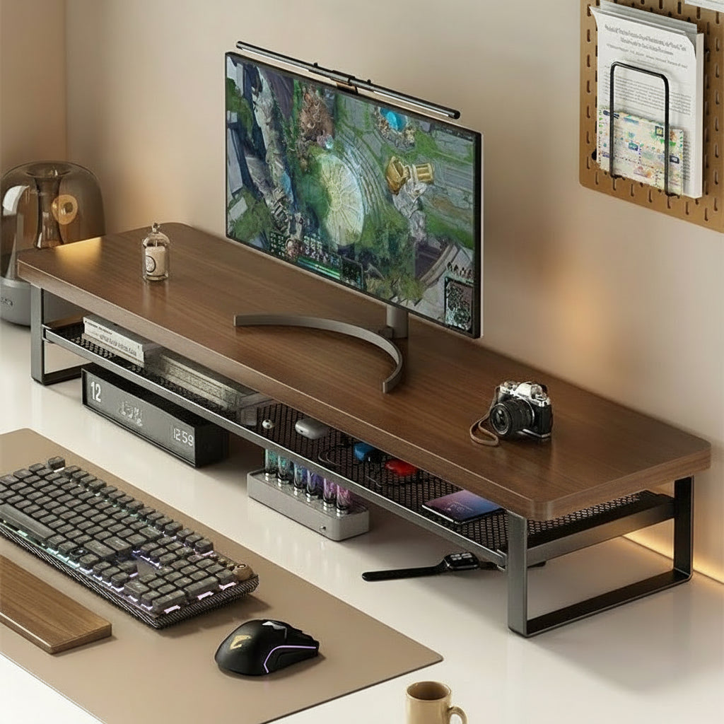 Monostand Dual-Tier Computer Stand — Raised Monitor Platform and Compact Storage Drawer