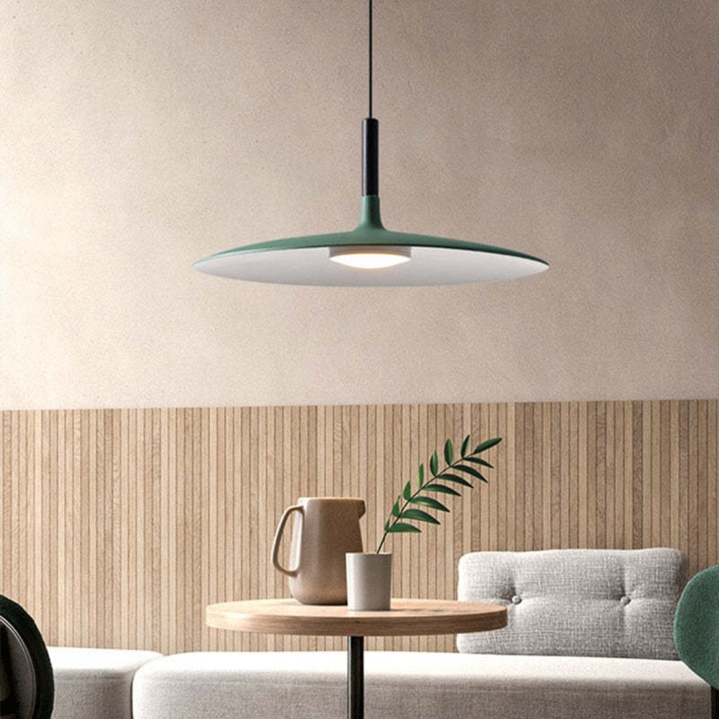 Contemporary White Metal Hanging Lamp – LED, Height Adjustable - Lamylie