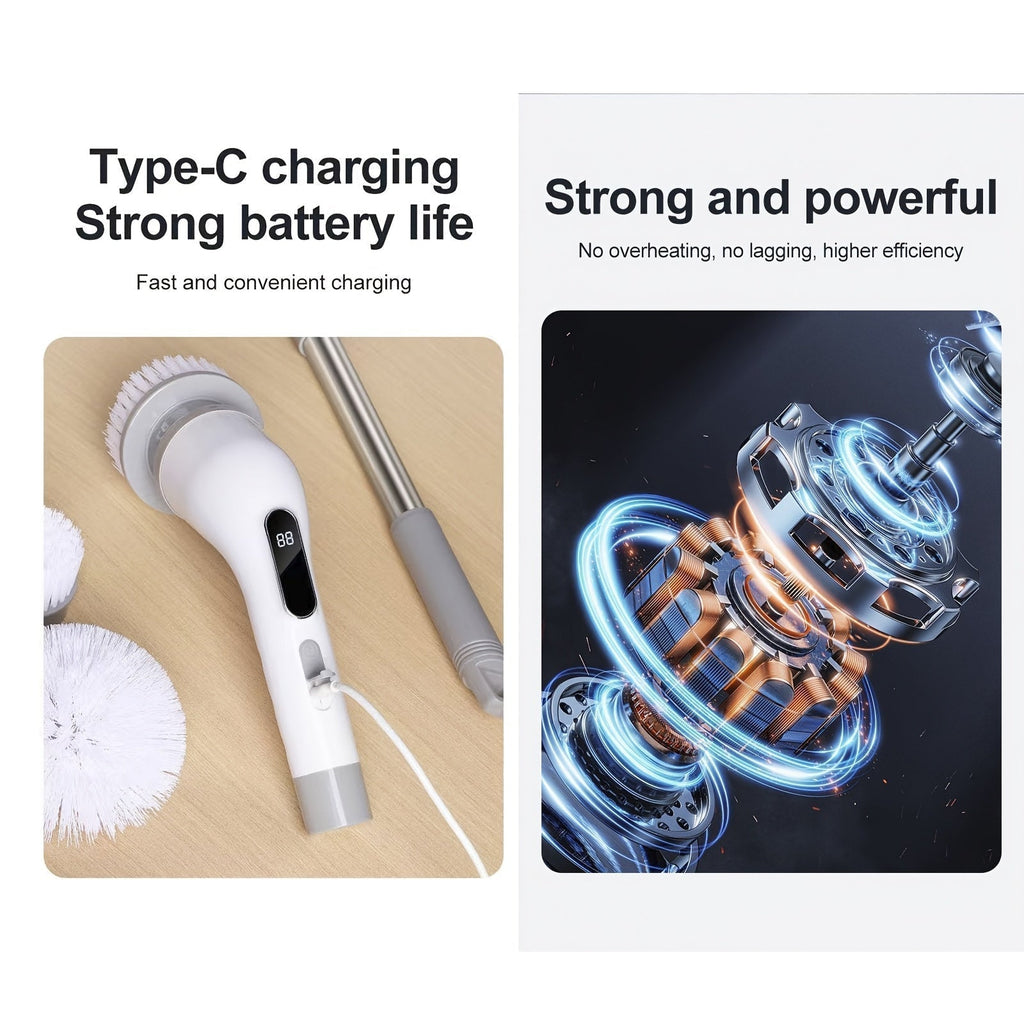 Cleanswift 9-i-1 elektrisk rengjøringsbørstesett — 300 RPM, 60 minutters trådløs driftstid, ni utskiftbare hoder
