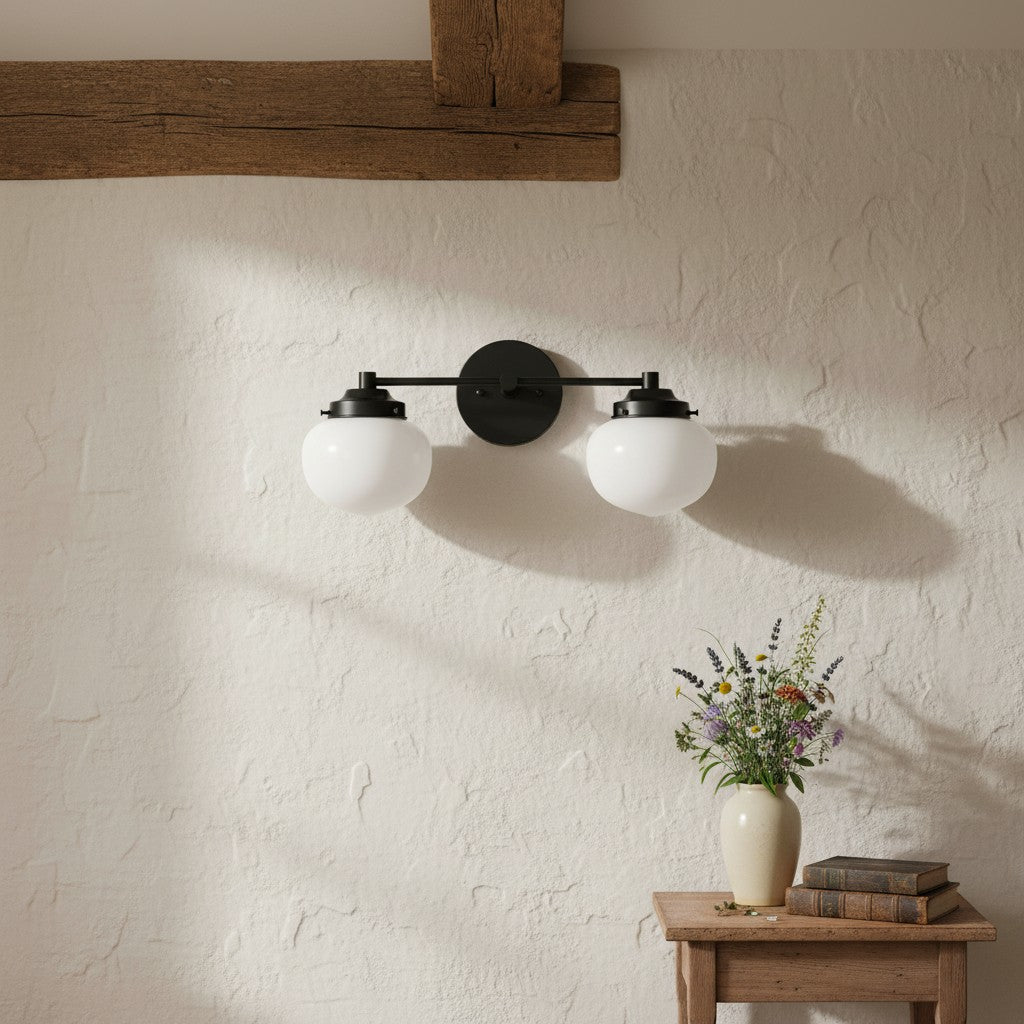 Globe Wall Lamp Classic Bathroom Schoolhouse Lighting Matte Opal Glass for Mirror and Sink - Lamylie