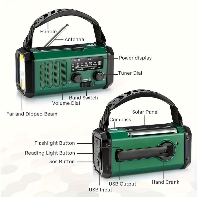 Solarbetriebene Notfallradio mit Taschenlampe und USB-Ladung - Lamylie
