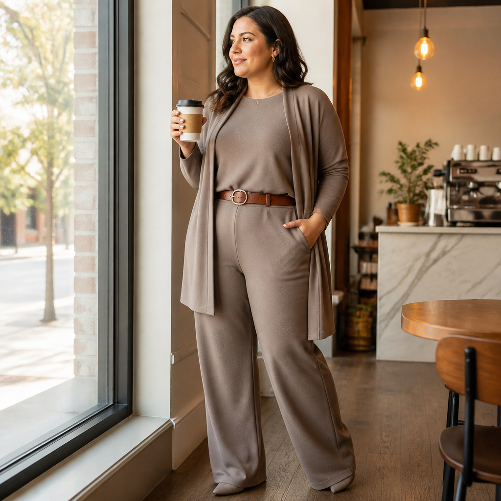 LumeEra – Relaxed 3-Piece Lounge Set with Long Open-Front Cardigan - Lamylie