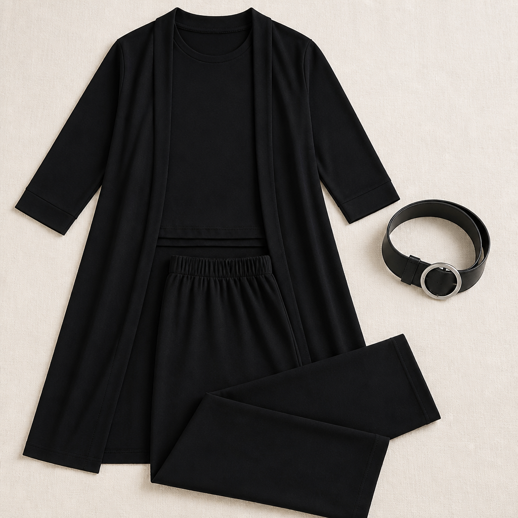 LumeEra – Relaxed 3-Piece Lounge Set with Long Open-Front Cardigan - Lamylie