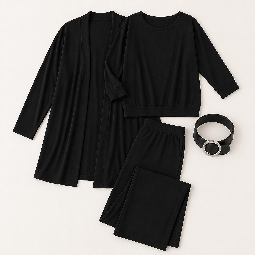 LumeEra – Relaxed 3-Piece Lounge Set with Long Open-Front Cardigan - Lamylie