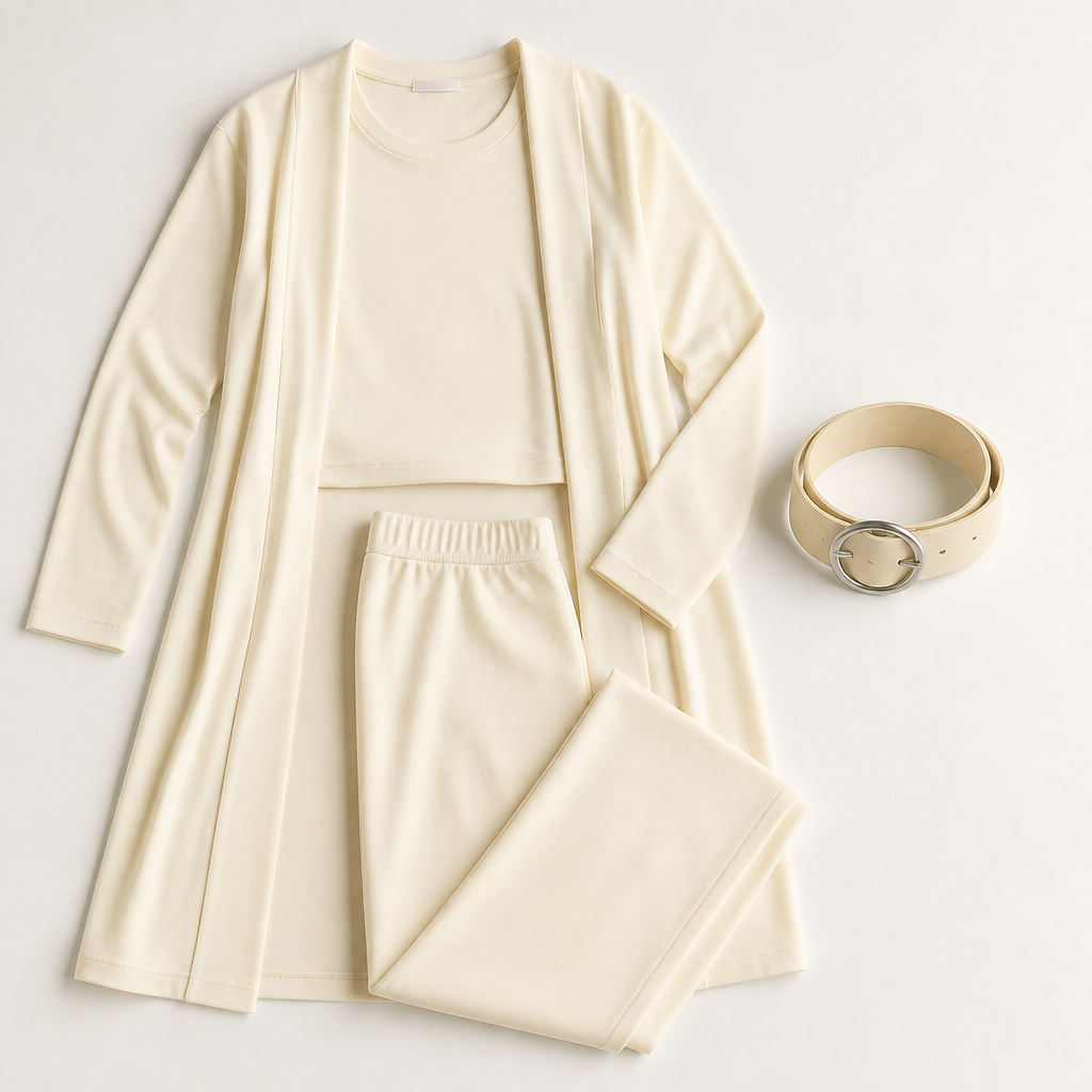 LumeEra – Relaxed 3-Piece Lounge Set with Long Open-Front Cardigan - Lamylie