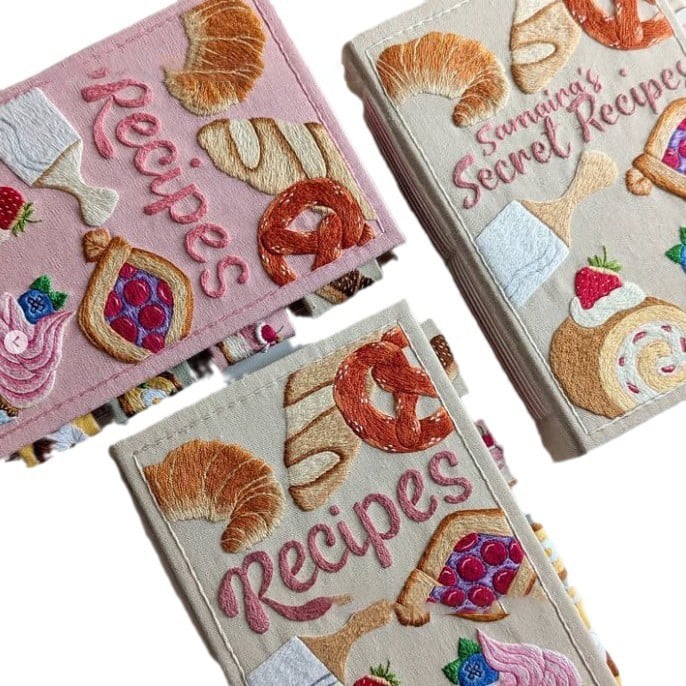 Notebook | Handcrafted Recipe Journal | Embroidered Textile Cover | RecipeHeart - Lamylie