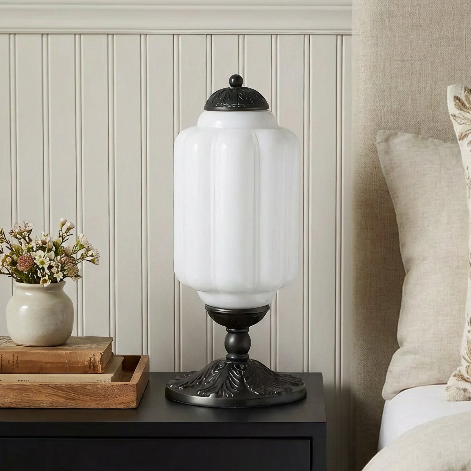 Retro bordslampor med texturerat krämfärgat glas | Fransk vintage-stil med mässings- eller svart ram – Lamylie
