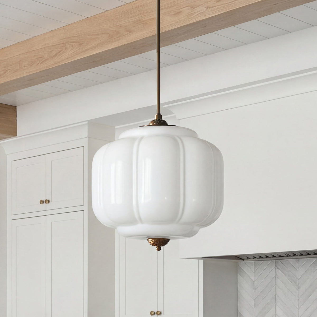 Vintage Milk Glass Pendant Lamp with Brass Fixture | Classic Retro Design for Dining Room, Hall & Reading Corner - Lamylie