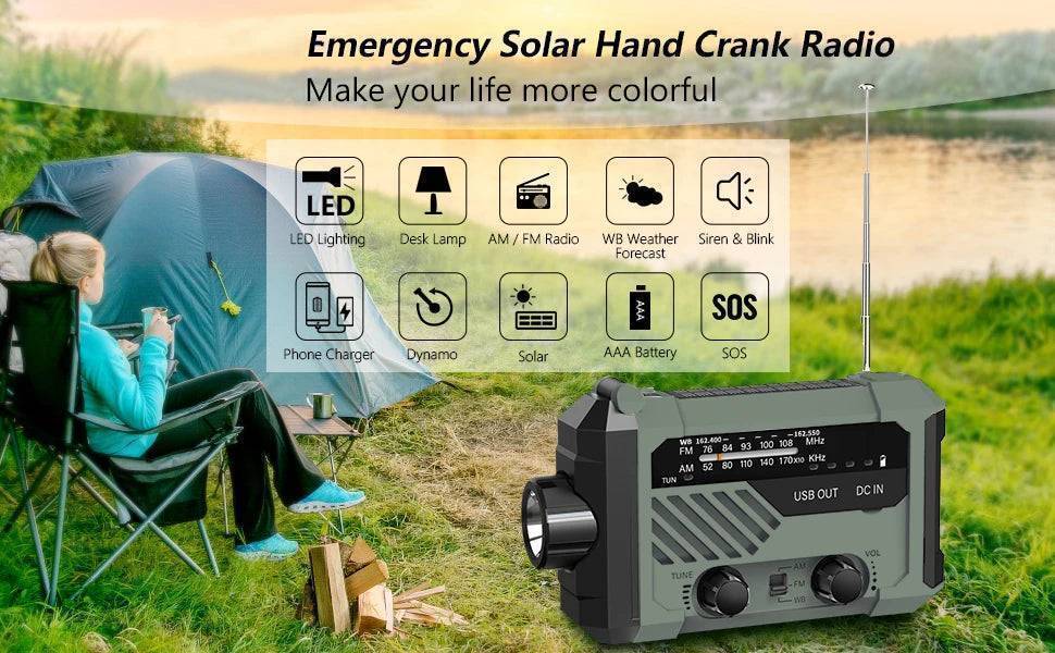 Solární rádio s ručním generátorem, svítilnou a powerbankou pro nouzové situace - Lamylie